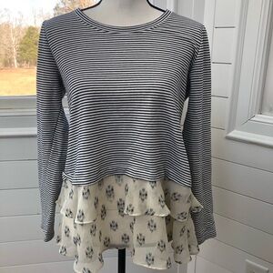 Sunday in Brooklyn Black and White Blouse with Ruffled Tiered Style